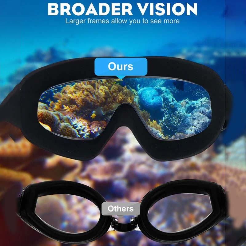 Comfortable silicone adult swim goggles with wide view, anti-fog & UV shield for swimmers.