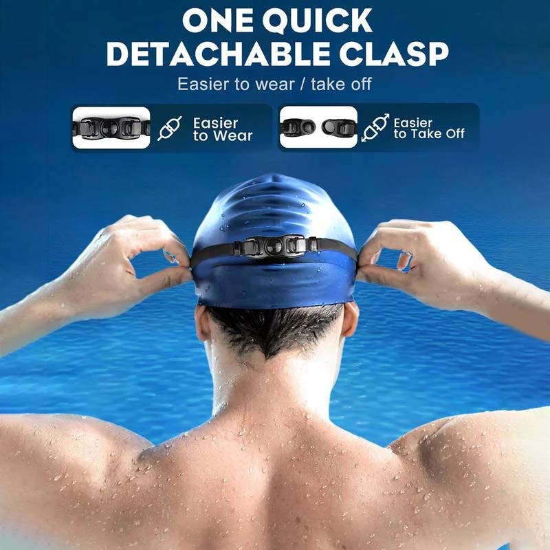 Adult recreational swim goggles, wide view, anti-fog, UV protection for clear sight in water.