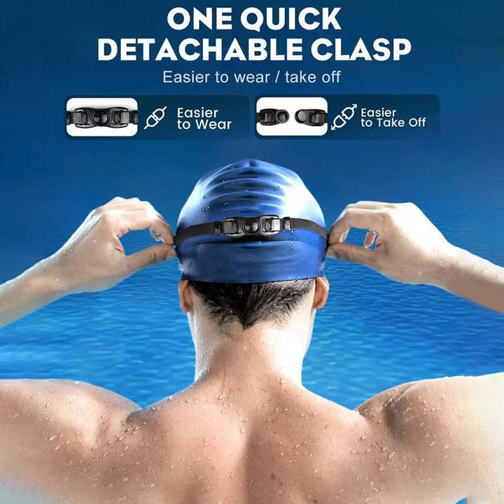 Adult recreational swim goggles, wide view, anti-fog, UV protection for clear sight in water.