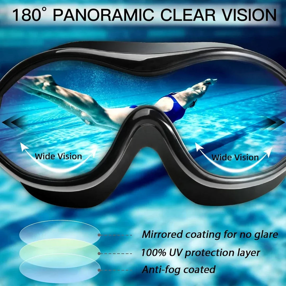 Anti-fog adult swim goggles, UV protected, wide view, perfect for lap swimming & training.