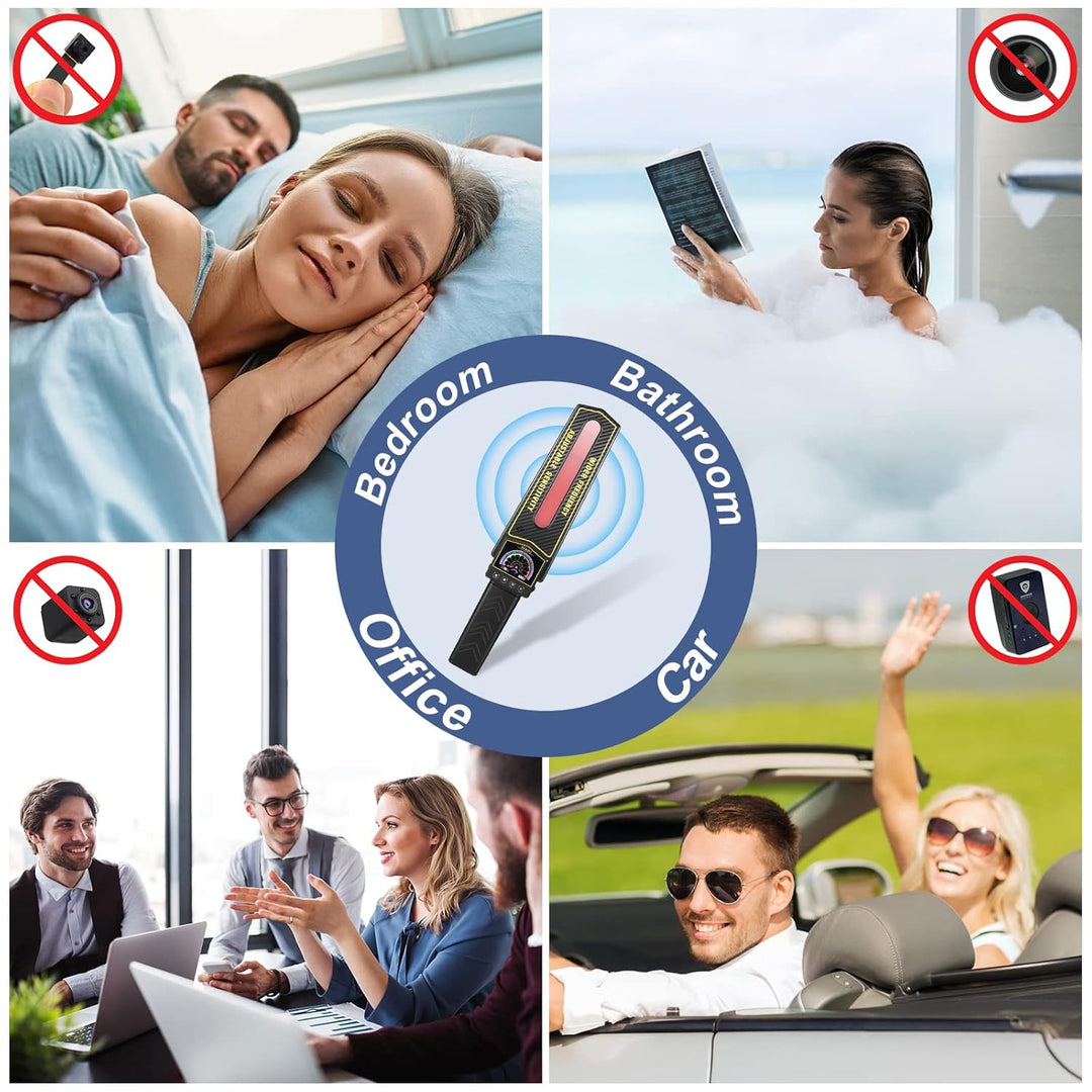 Compact anti-spy gadget: detects wireless GPS trackers, hidden cameras, and listening devices for safety.