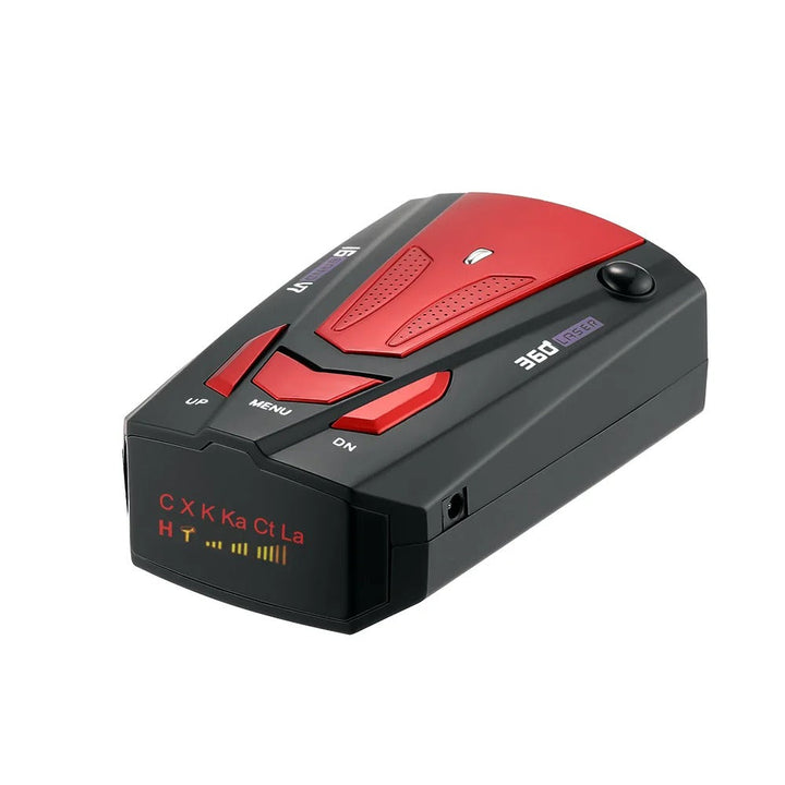 Vehicle radar detector with advanced long-range detection, ensuring proactive speed trap alerts for safer driving.