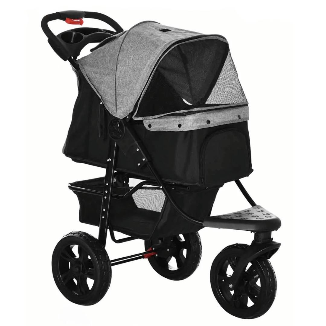 Adventure pet stroller with wheels, storage, and canopy for small to medium dogs & happy outings.