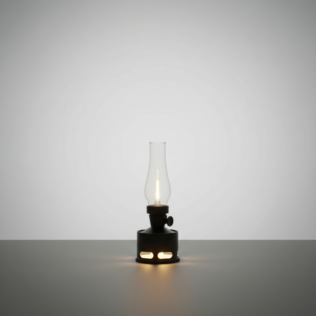 Safe LED flame lantern, perfect for ambient home decor. Dimmable and portable with USB-C recharge.