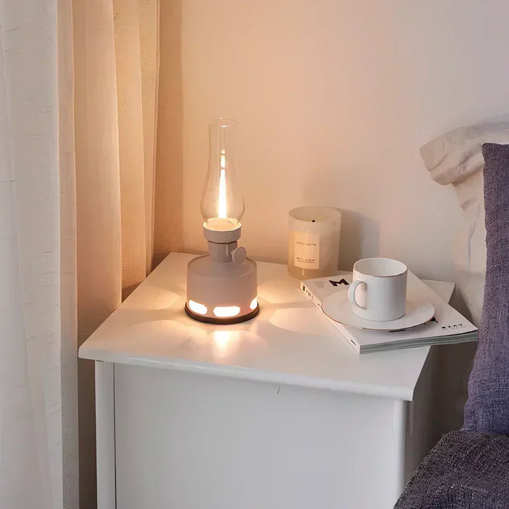 Versatile LED flame lantern, USB-C rechargeable for ambient light in any room or patio. Portable & dimmable.