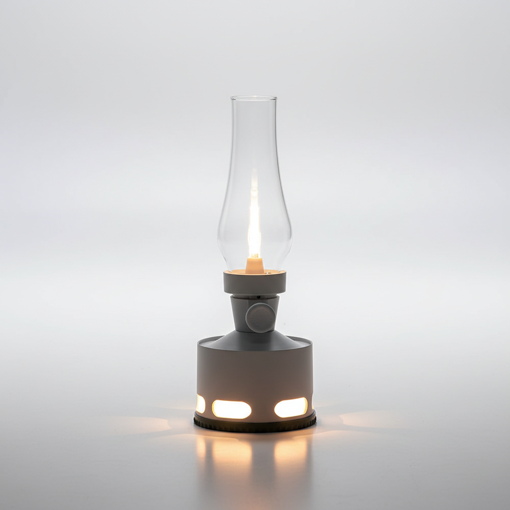 Realistic LED flame effect lantern. USB-C rechargeable for safe, dimmable, and portable ambient lighting.