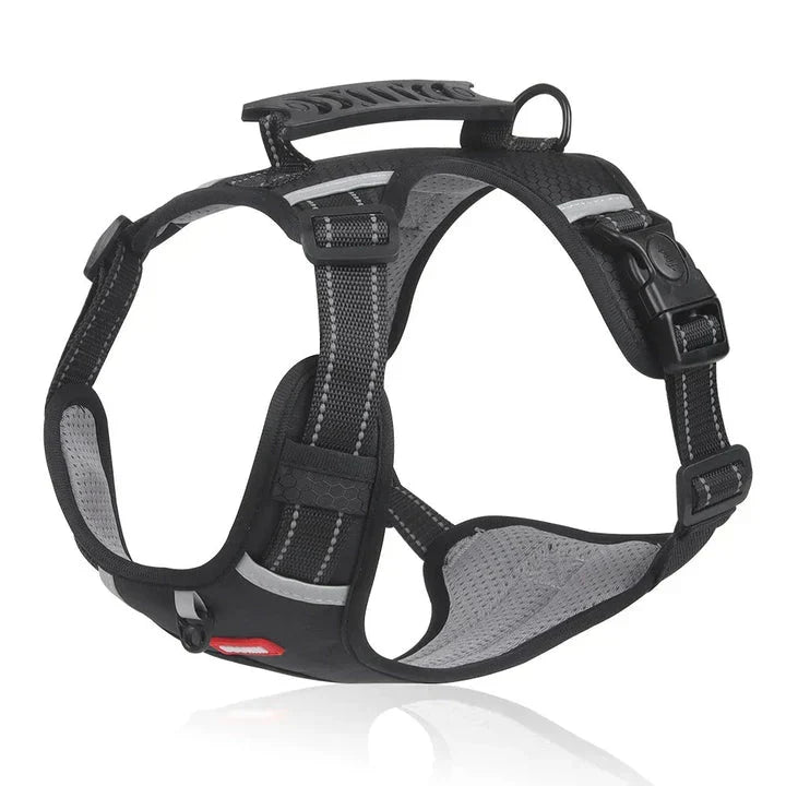 Reflective, adjustable anti-pull dog harness ensuring safe & comfortable walks. Great pet supplies for training.