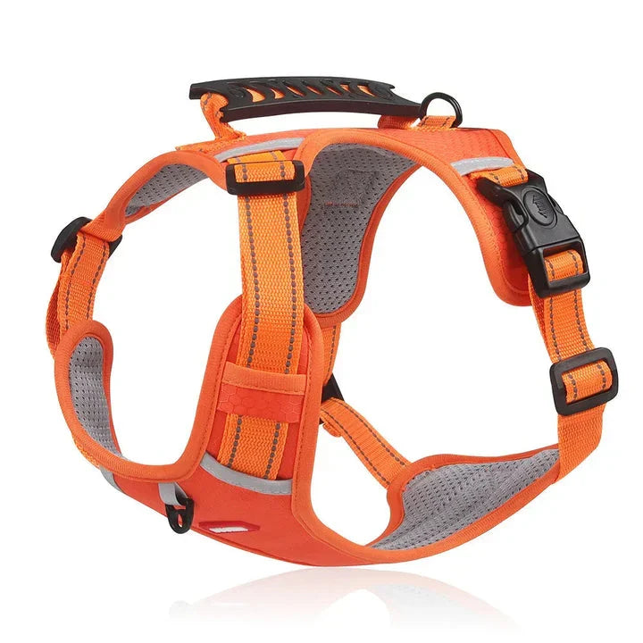 Durable anti-pull dog harness with reflective straps, adjustable buckles for secure & comfortable pet walking.