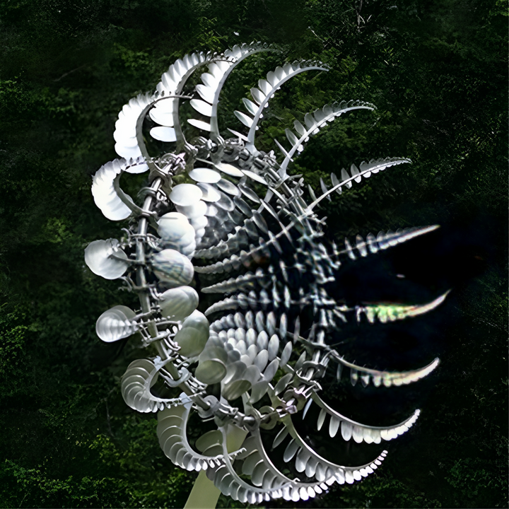 Vibrant floral metal wind spinner, an anti-rust kinetic garden decor for patio and lawn.