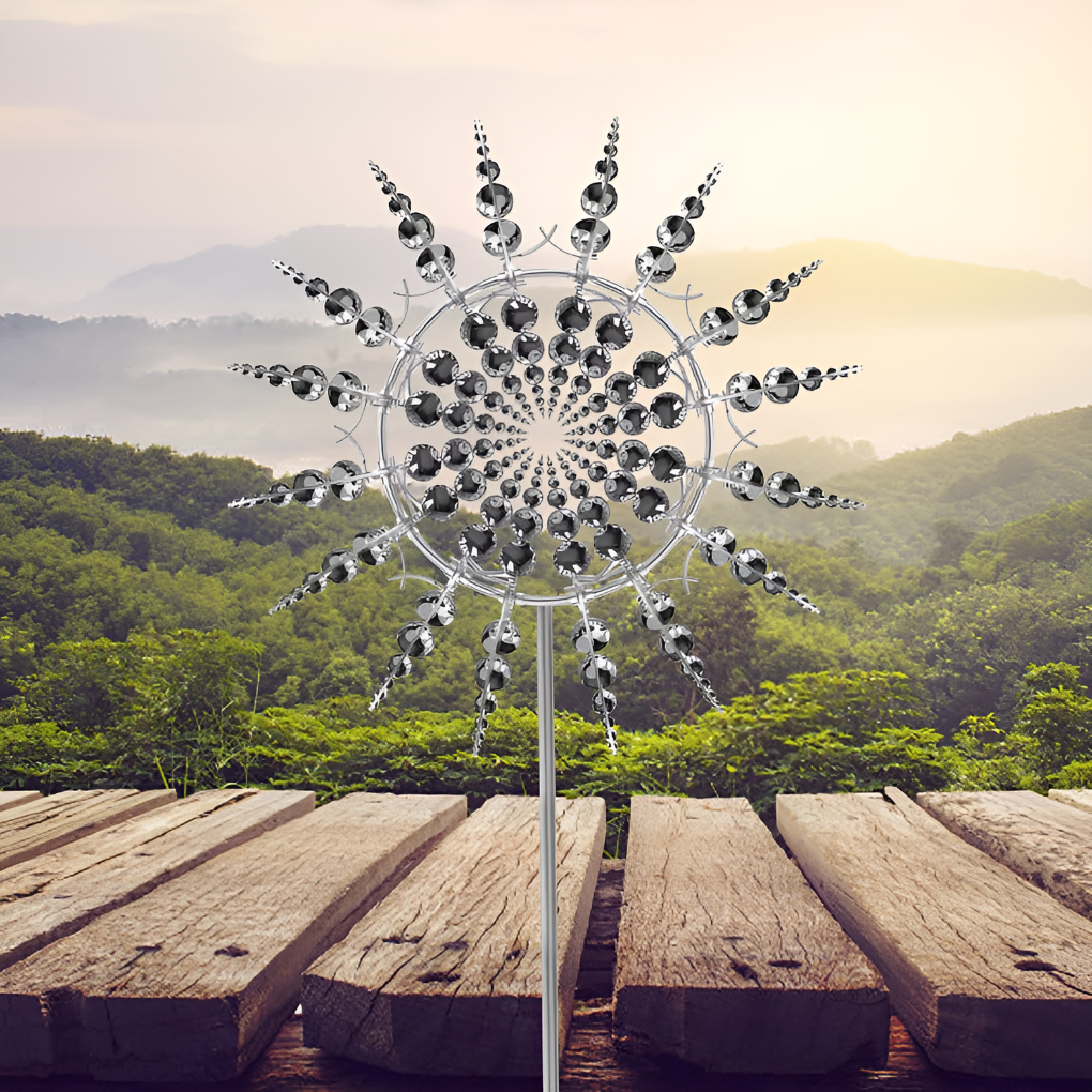 Durable anti-rust metal windmill kinetic sculpture, perfect garden decor and outdoor art for any yard.