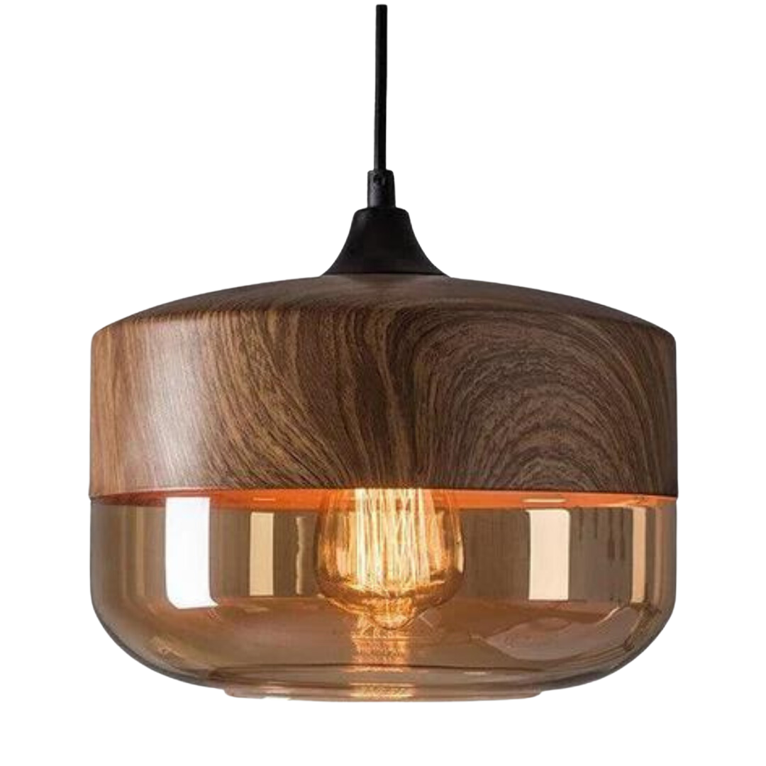 Nordic design Arven pendant light, featuring a clear glass shade and natural wood detail for modern homes.