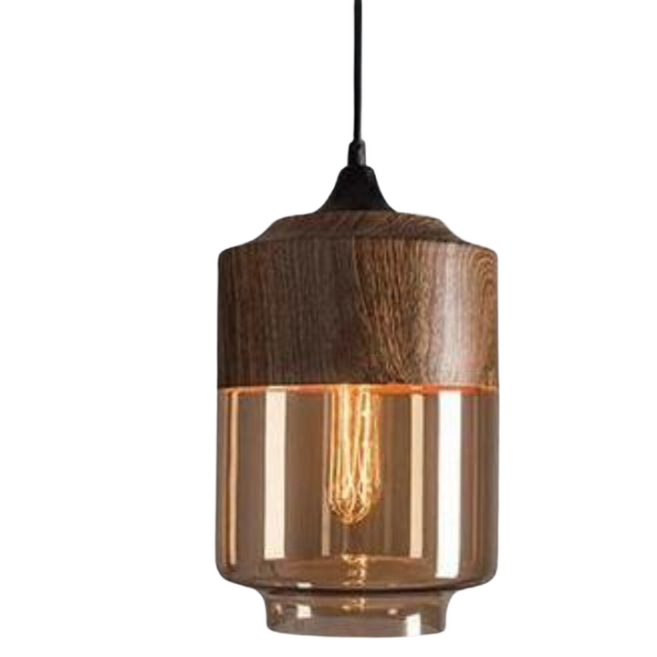 Elegant Arven pendant light with clear glass shade & natural wood accent, perfect for home decor.