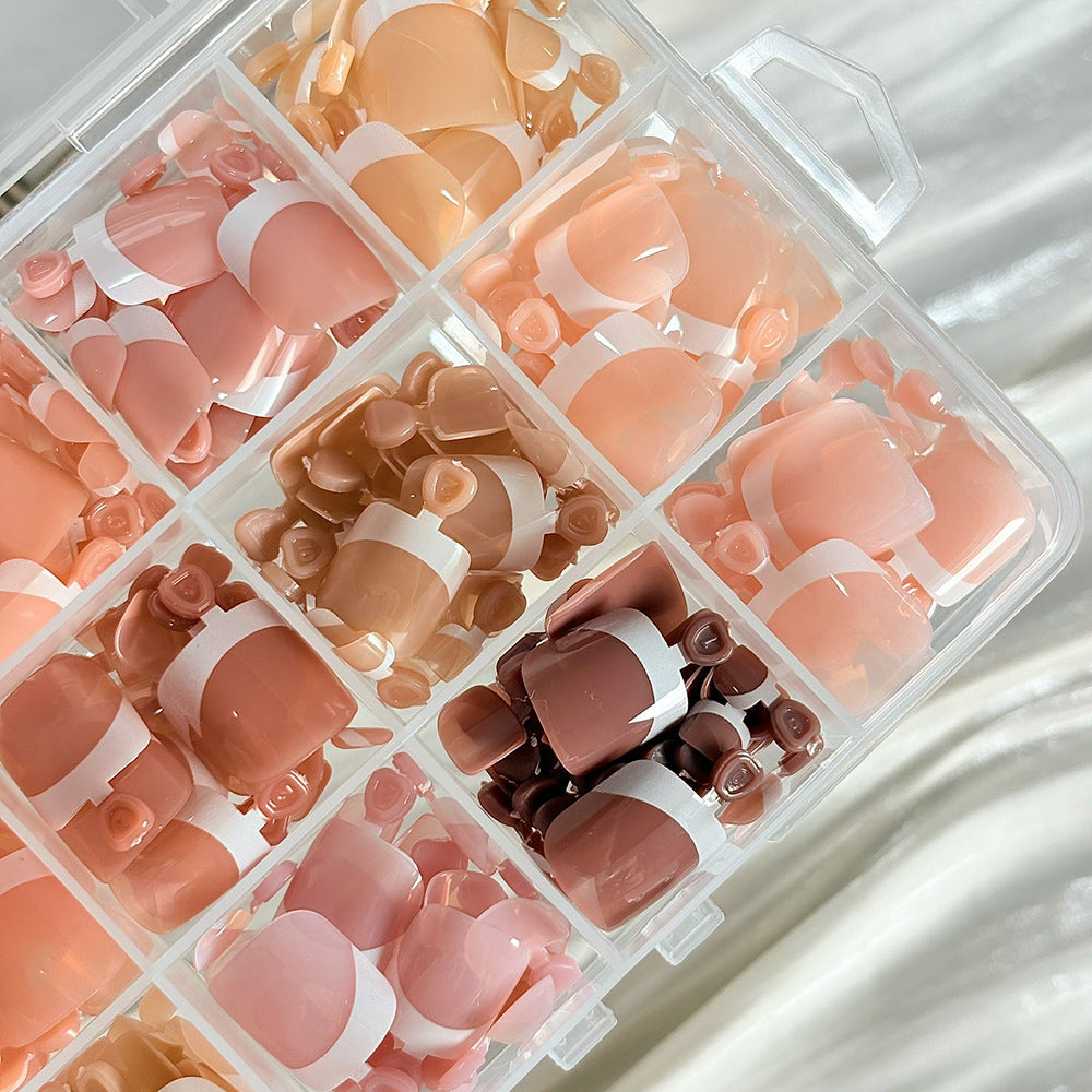 Assorted soft gel nail tips for women, offering versatile styles for DIY nail art and extensions. Perfect manicure kit.