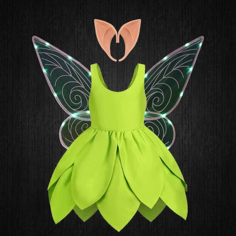 Children's Tinkerbell fairy costume; a magical green outfit for both playtime & themed parties.