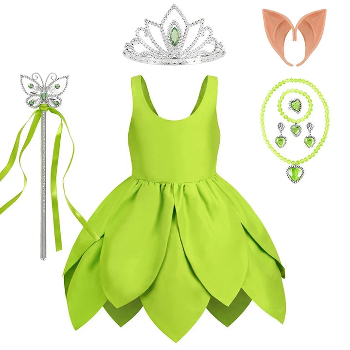 Dreamy Tinkerbell fairy costume for kids, igniting imagination with its green dress and wings.