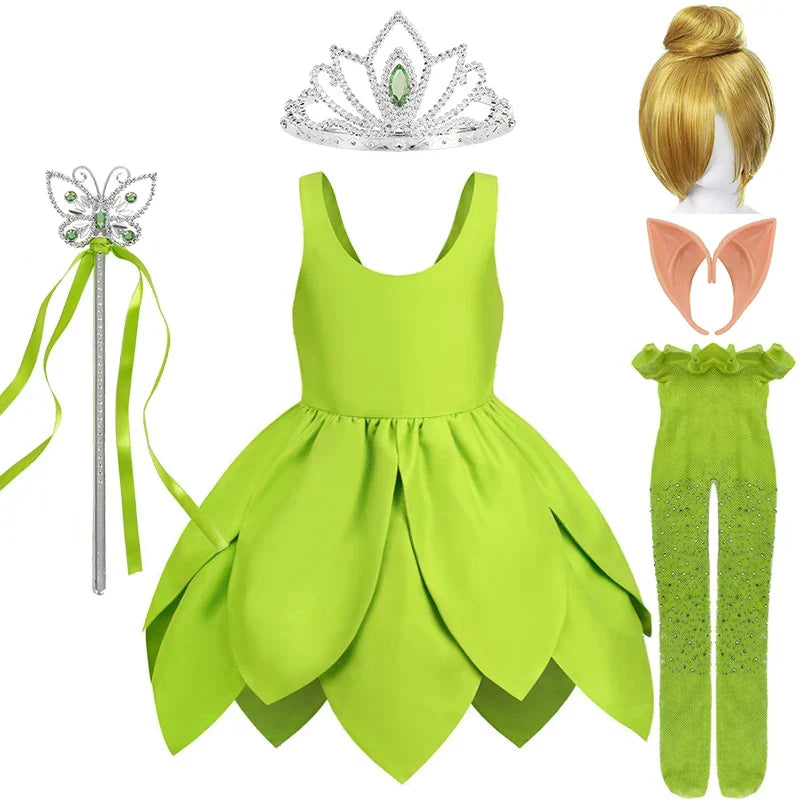 Perfect Tinkerbell kids' costume for imaginative play, a magical green fairy dress with wings.