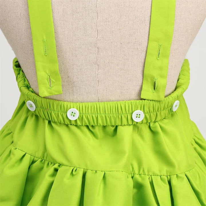 Children's Tinkerbell costume with shimmering green dress & delicate wings for fantasy play.