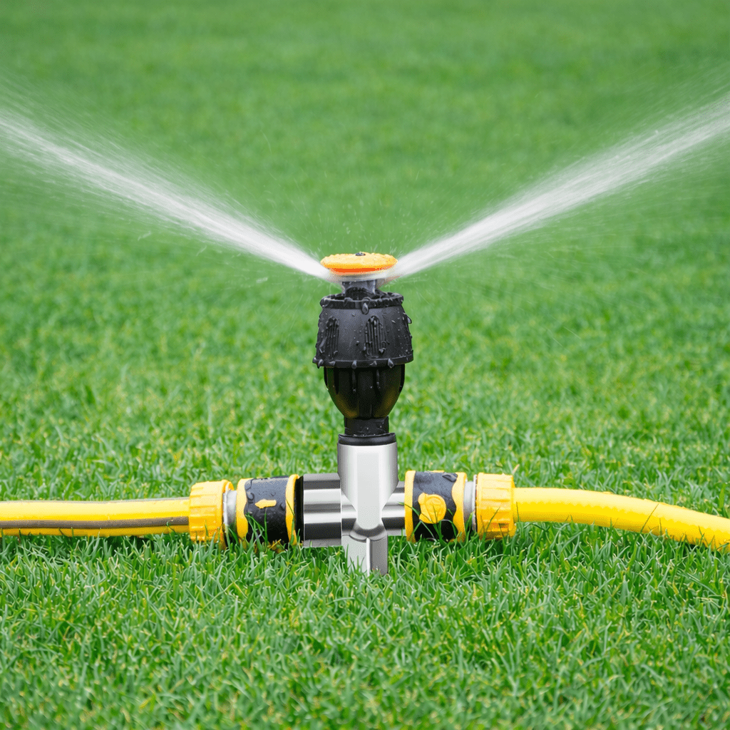 Automatic 360° rotating garden sprinkler for efficient lawn watering & yard care. Durable plastic water sprayer.