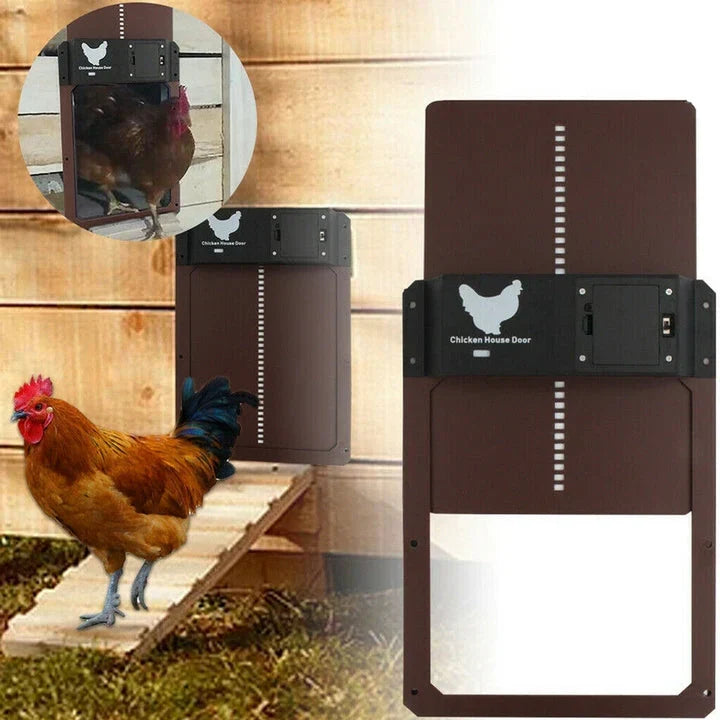 Automatic chicken coop door with weatherproof security system, perfect for poultry protection & farm essentials.