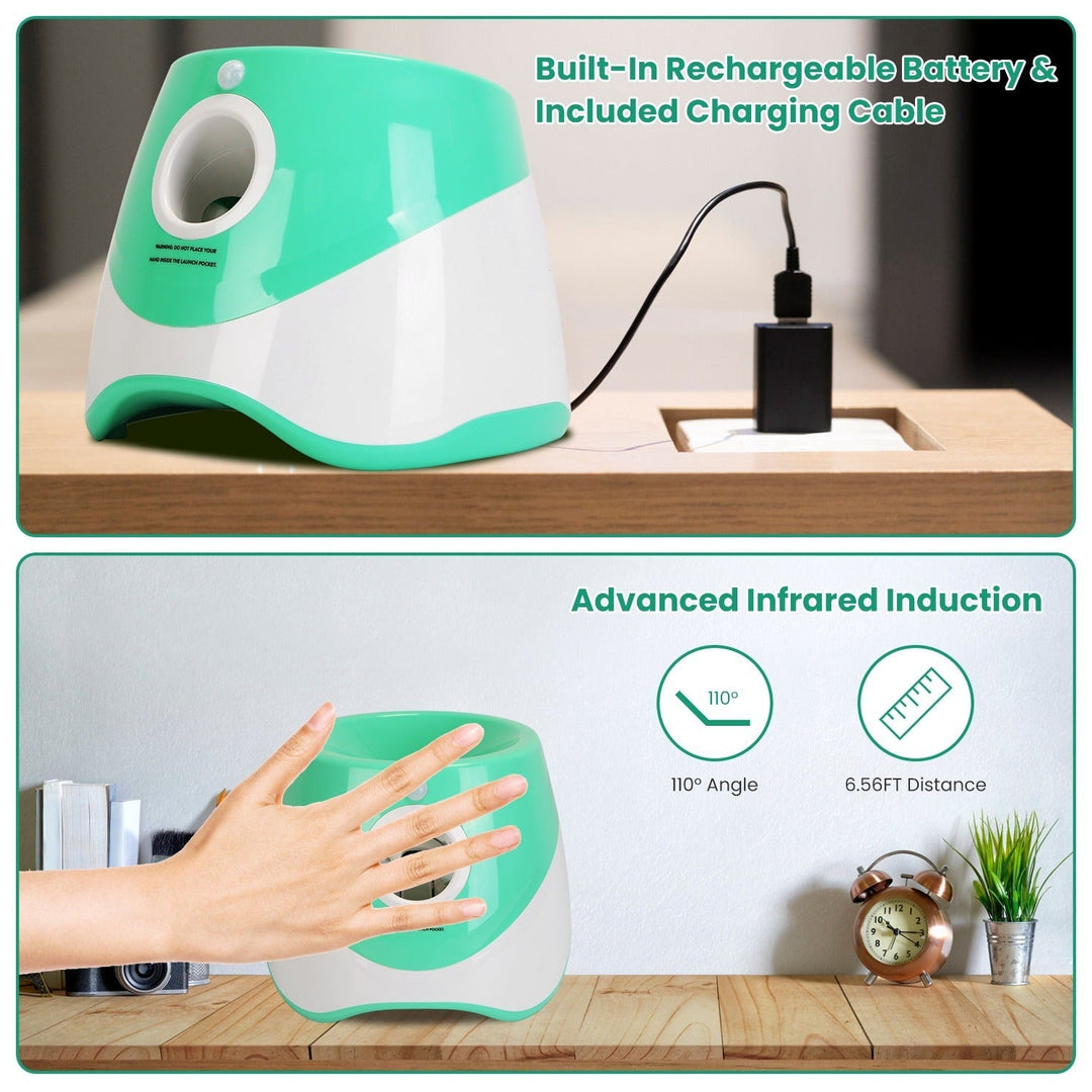 Durable automatic dog toy ball launcher. Features 3 distance settings for interactive play with small & medium dogs.