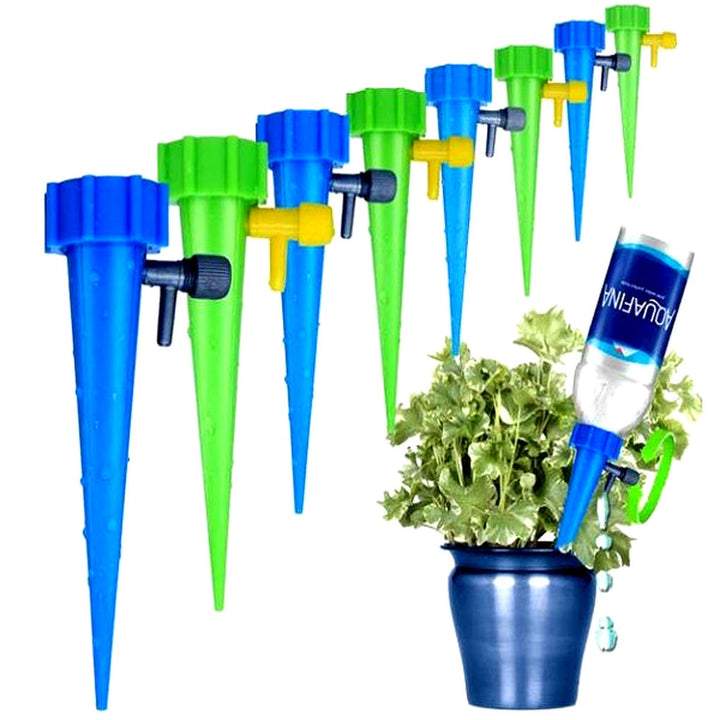 Adjustable automatic plant watering spikes ensuring optimal drip irrigation for healthy potted plants. Perfect garden aid.