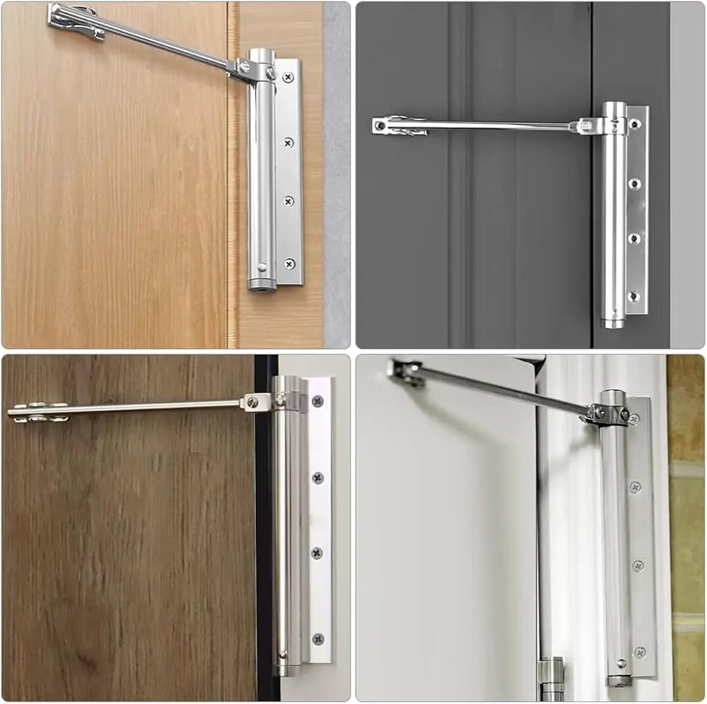Quiet latch automatic door closer, adjustable stainless steel, perfect for soft closing doors.