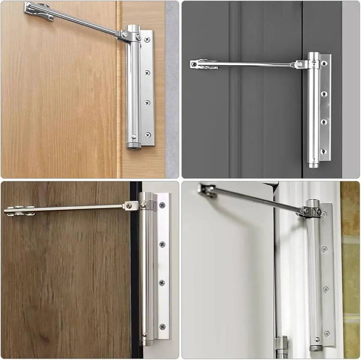 Quiet latch automatic door closer, adjustable stainless steel, perfect for soft closing doors.