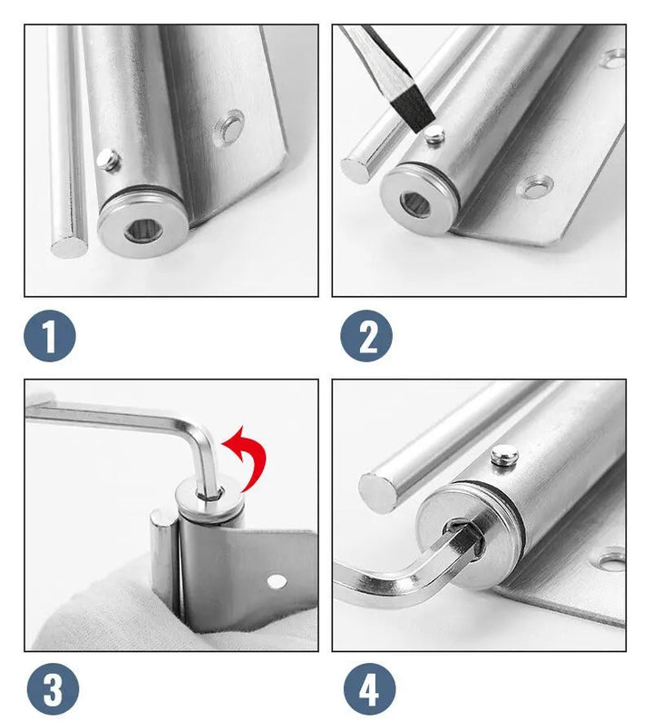 Durable stainless steel automatic door closer, adjustable for soft-close & effective door control.