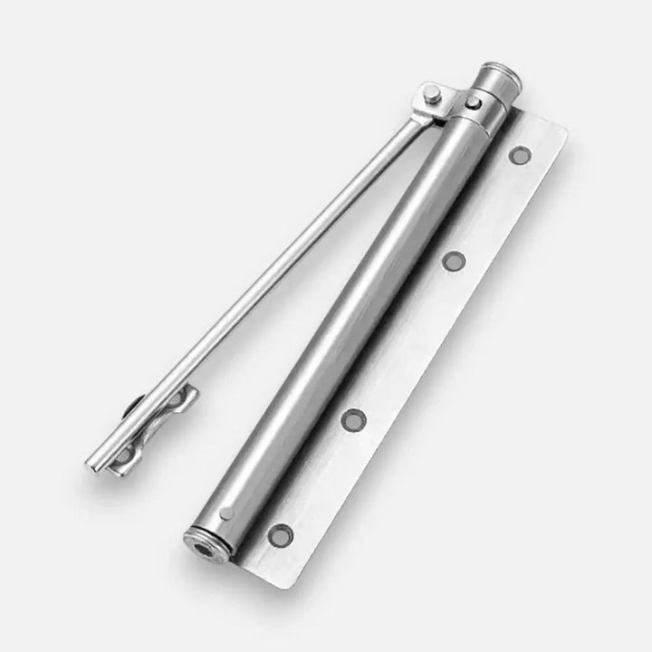 Home improvement automatic door closer, adjustable soft-close stainless steel for quiet entry.