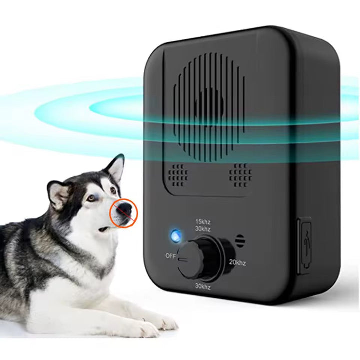 Automatic ultrasonic dog bark control device for outdoor & indoor use, promotes calm pet behavior & quiet.