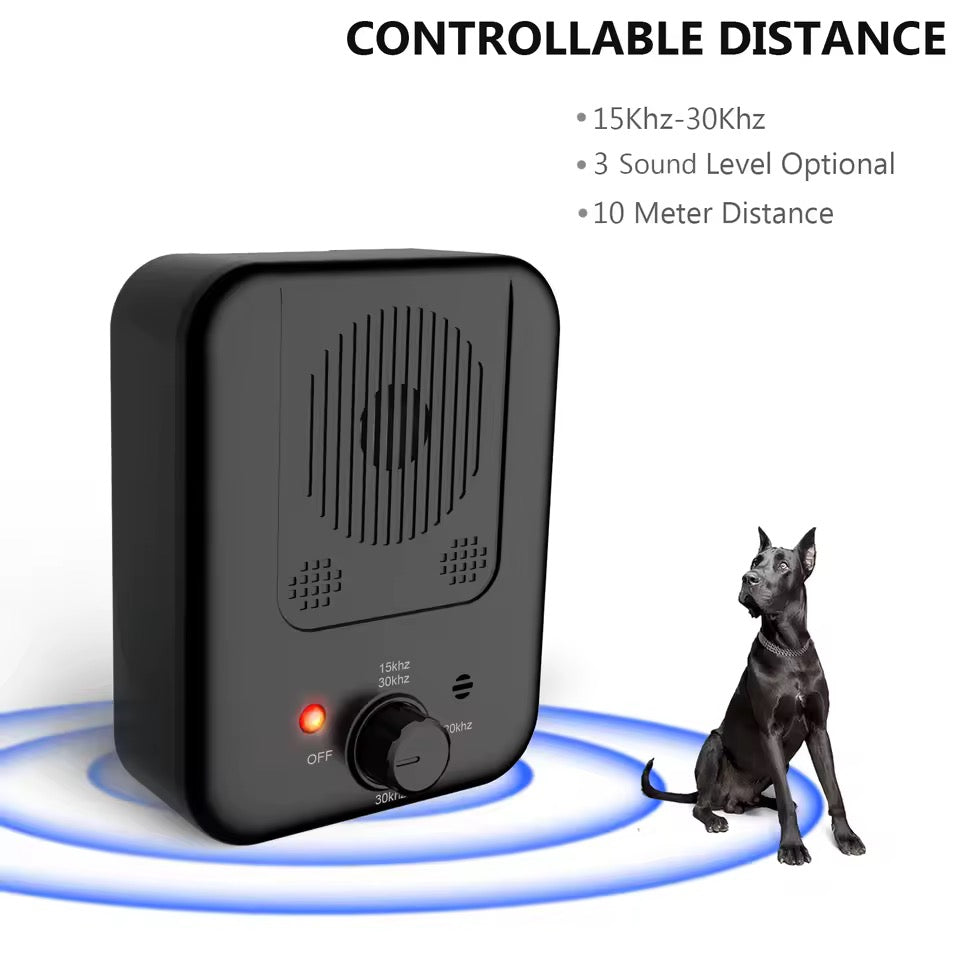 Enjoy peace with an outdoor safe, automatic ultrasonic dog bark control device, a pet training accessory.
