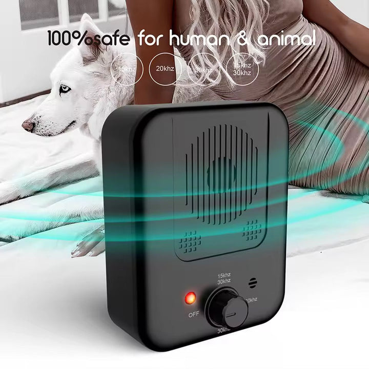 Innovative outdoor safe ultrasonic dog bark control device. Automatic pet training for better behavior & quiet space.