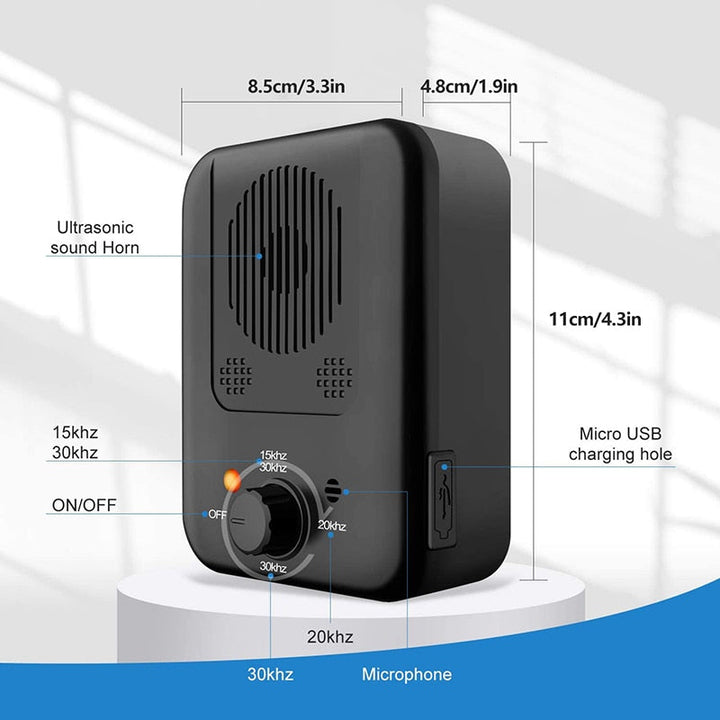 Outdoor safe ultrasonic anti-bark device for dogs. Automatic behavior training & quiet home solution.