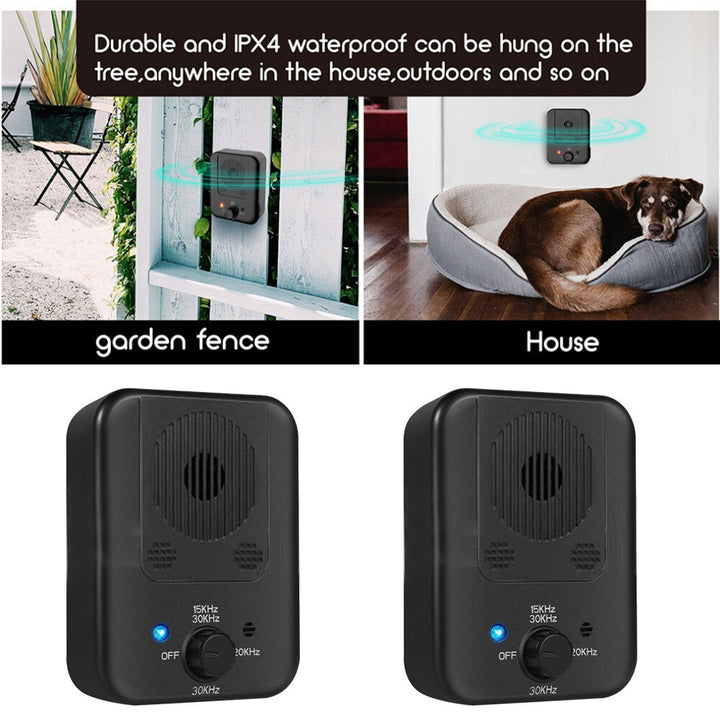 Effective automatic ultrasonic anti-bark device. Outdoor/indoor safe for peaceful dog training & pet behavior.