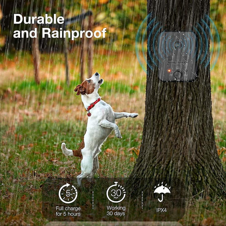 Quiet your home with this outdoor safe automatic ultrasonic dog bark control device & pet training aid.