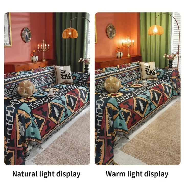 New bohemian Aztec geometric sofa cover, a stylish microfiber furniture protector for living room decor.