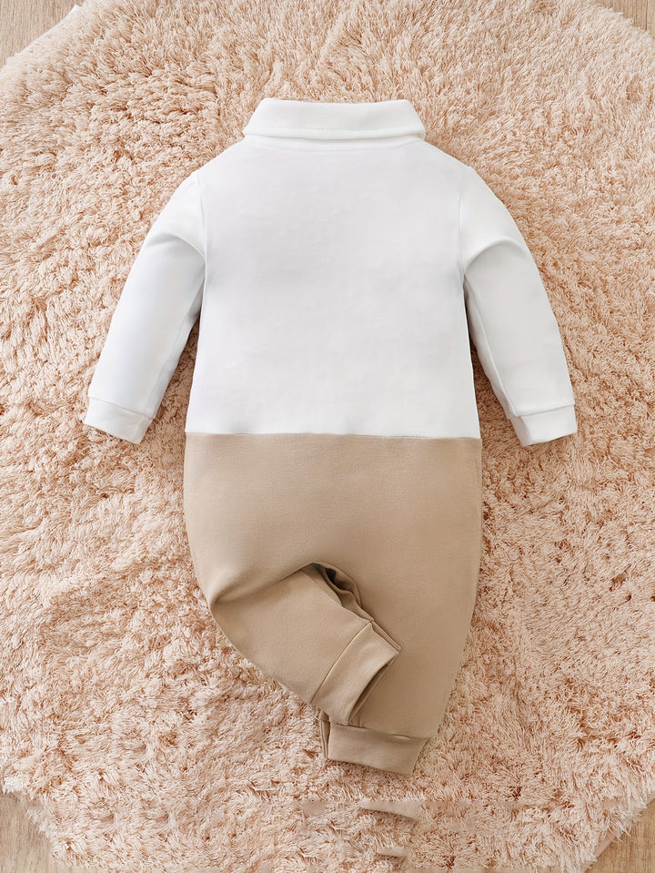 Comfortable cotton baby boy romper, gentleman style with a chic bow tie for all-day wear.