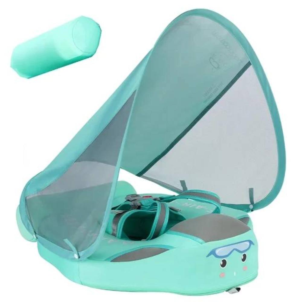 Fun baby pool toy & swim float for infants, featuring a secure seat and a sunshade canopy for summer water play.