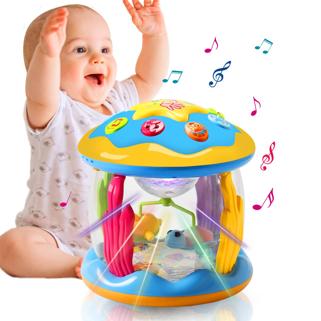 Giftable baby musical light-up projector, a soothing night light for kids' room. Creates starry sky & plays lullabies.
