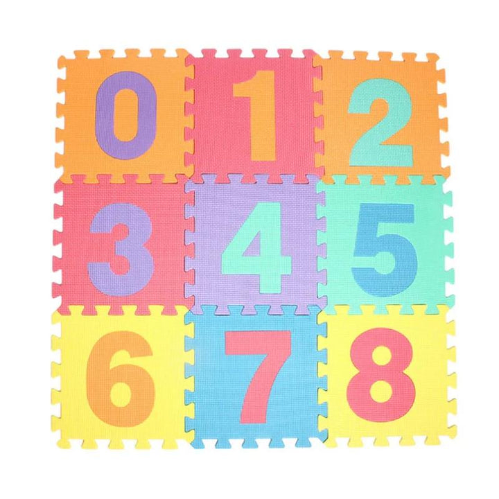 Baby's colorful EVA foam puzzle play mat providing a soft, safe learning surface for toddlers and kids.