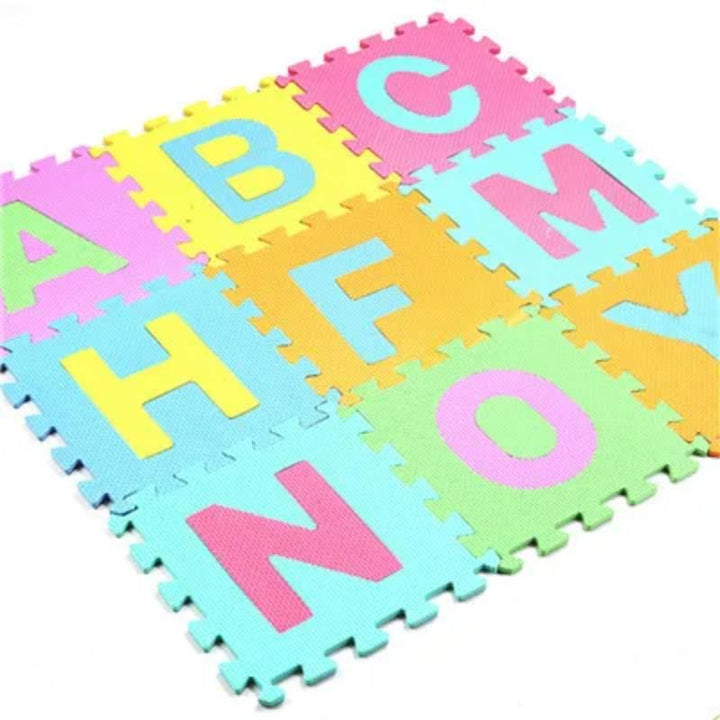 Close-up of interlocking EVA foam puzzle mat tiles, waterproof and non-slip for safe children's play.
