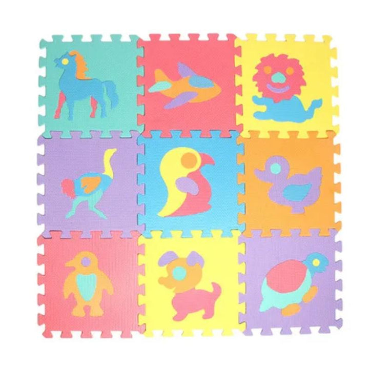Toddler playing on an educational EVA foam puzzle play mat, perfect for kids' learning and activities in nursery.
