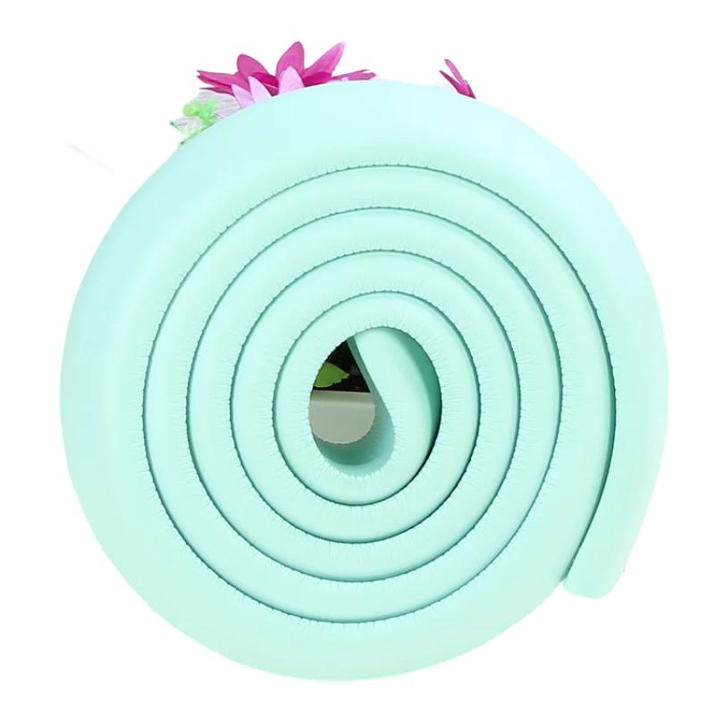 Home safety foam edge protector for baby proofing. Soft bumper strip for furniture corners, ensuring toddler safety.
