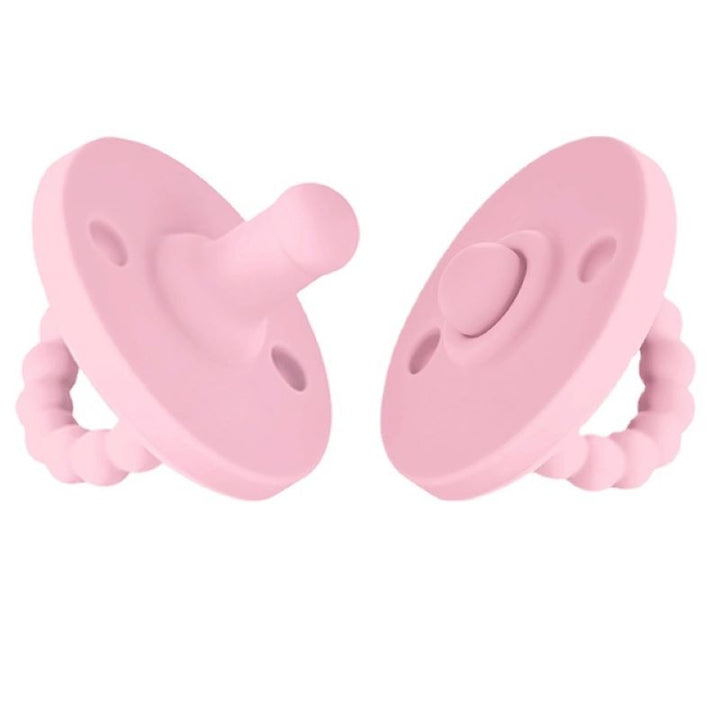Medical-grade silicone teether offers safe teething relief; also a soothing baby pacifier.