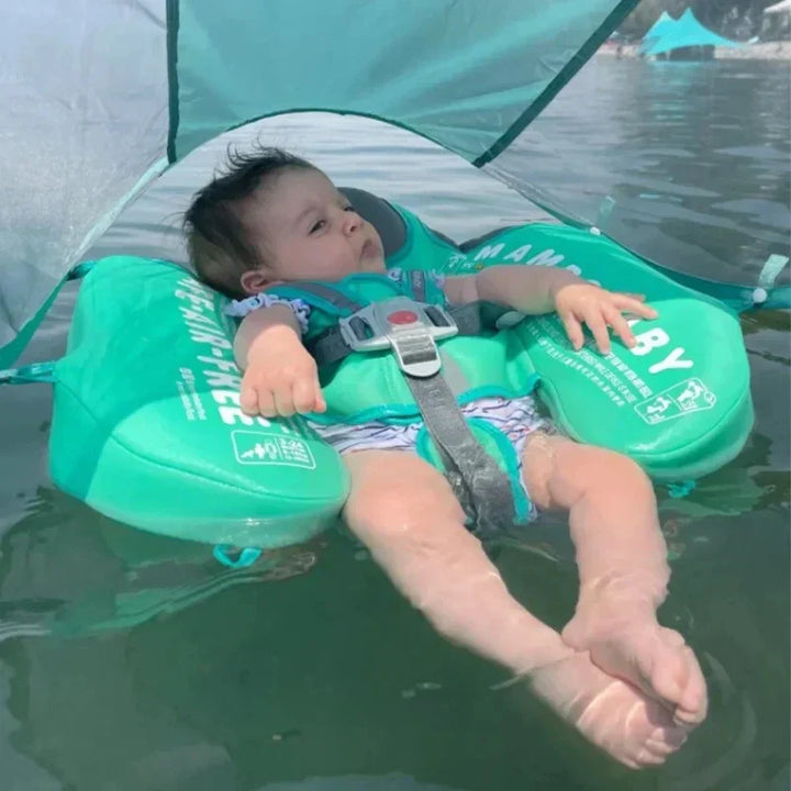 Baby swim ring with sunshade, perfect for toddlers & infants. UV protection for safe water fun in the pool.
