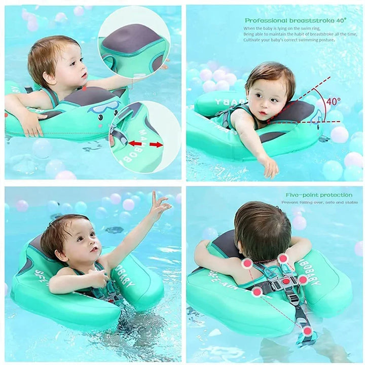 New baby pool float with sunshade for toddlers. This infant swim aid offers UV protection & water fun safety.
