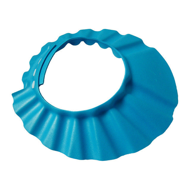 Soft, adjustable baby shampoo shield cap. Easy bath time eye & ear protection for toddlers. No More Tears solution.