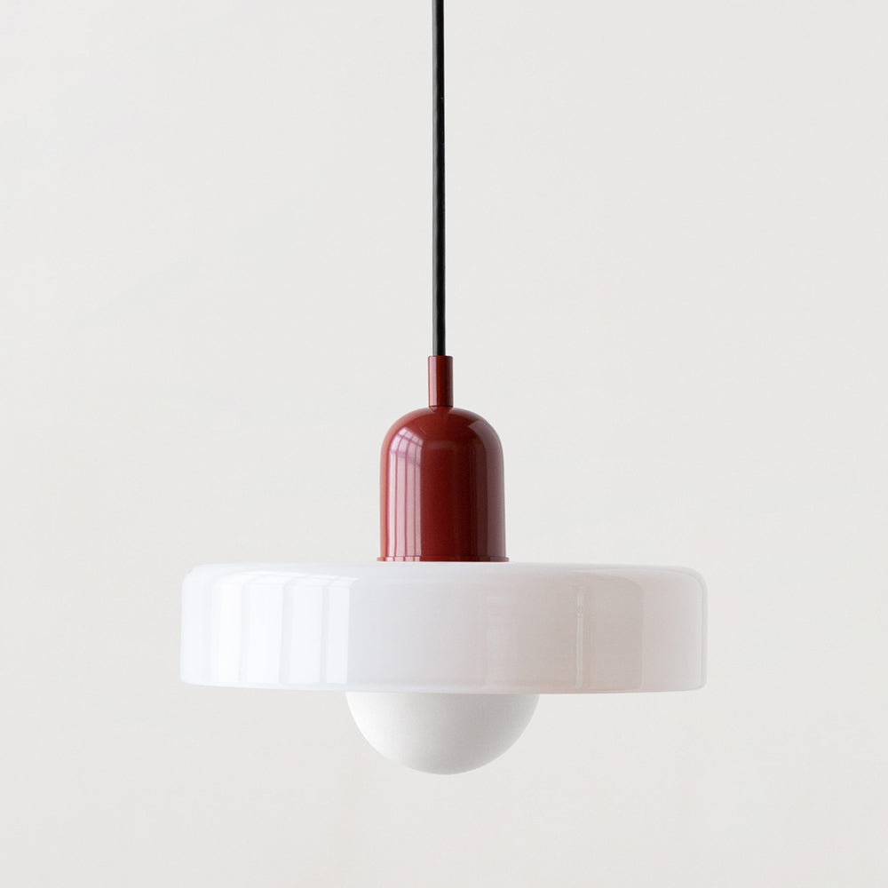 Bauhaus colored glass pendant lamp, modern artistic hanging light for dining room decor.