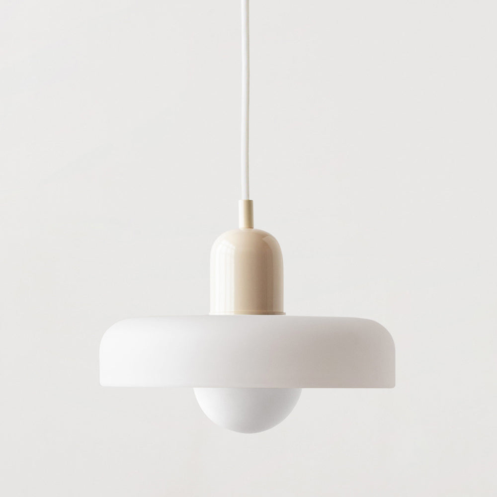 Designer colored glass Bauhaus lamp, modern pendant for sophisticated interiors.