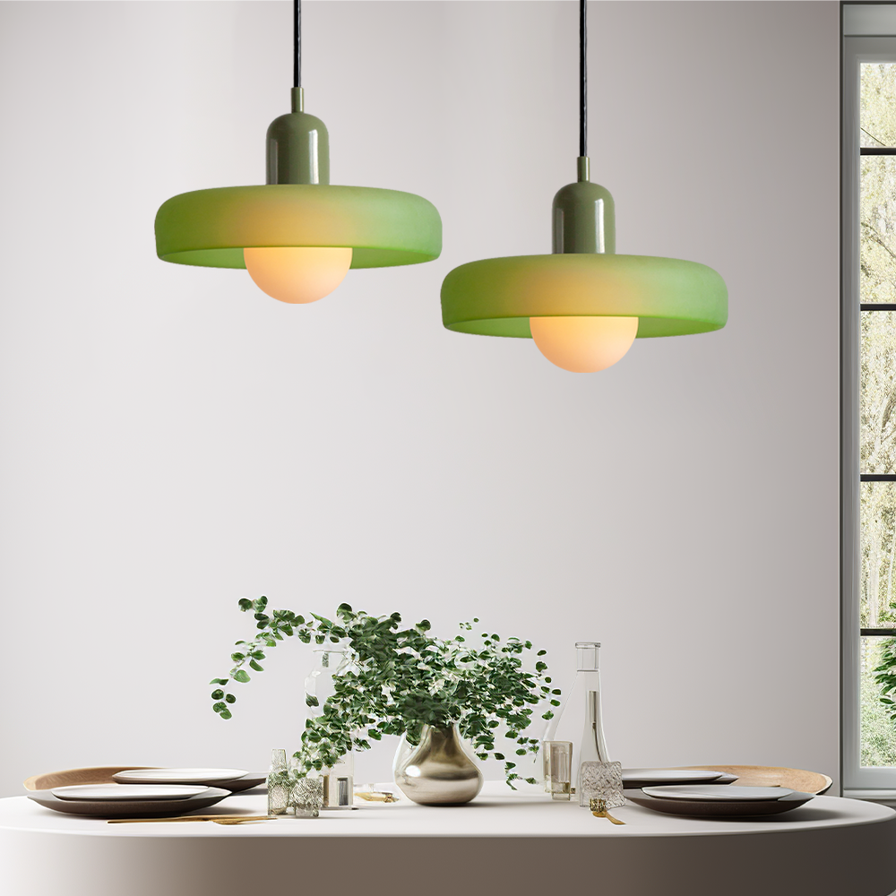 Bauhaus artistic colored glass pendant, hanging light for contemporary interior design.